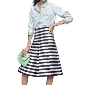 Halogen Striped Pleated Womens A-Line Skater Skirt Black Cream Stripe Size 4